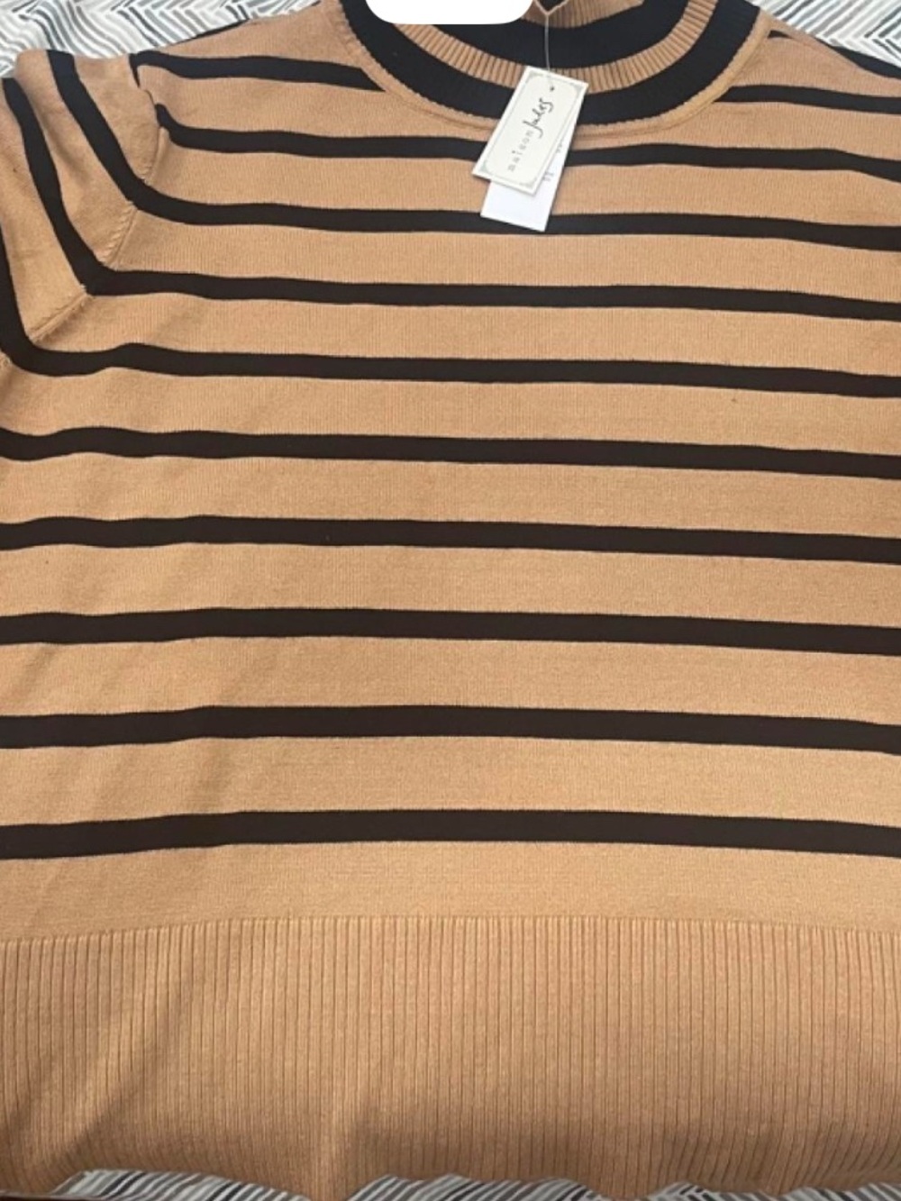 Women's Striped Tan and Black Sweater